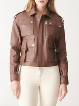 Women Brown Real Sport Leather Jacket