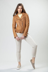 Womens Beautiful Leather Jacket In Camel Color