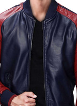 Mens Glamorous Blue & Red Leather Jacket