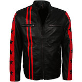 Men Red Stripes Biker Jacket