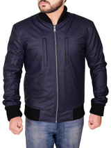 Navy Blue Varsity Leather Jacket