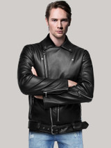 Men Motorcycle Black Leather Jacket