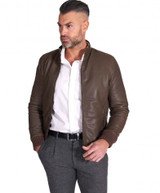 Taupe natural leather bomber jacket vintage aspect