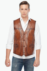 Pointed Tan Genuine Leather Vest
