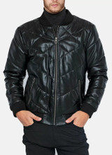 Mens Diamond Stitched Style Leather Bomber Jacket