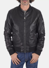 Mens Black Bomber Ink Leather Jacket Mens Black Bomber Ink Leather Jacket