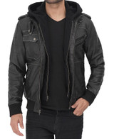 Mens Leather Bomber Jacket With Removable Hood Mens Leather Bomber Jacket With Removable Hood