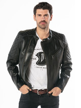Men's Black Leather Moto Jacket