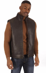 Mens Brown Real Shearling Leather Vest Mens Brown Real Shearling Leather Vest