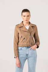 Womens Camel Suede Biker Leather Jacket Womens Camel Suede Biker Leather Jacket