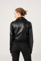 Womens Shiny Black Biker Leather Jacket