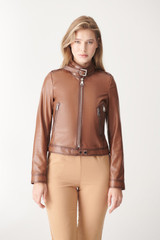 Womens Slimfit Brown Biker Leather Jacket Womens Slimfit Brown Biker Leather Jacket