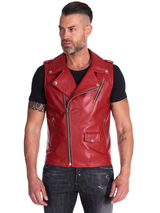 Red Genuine Leather Vest For Men Red Genuine Leather Vest For Men