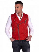 Red Suede Leather Vest For Men Red Suede Leather Vest For Men