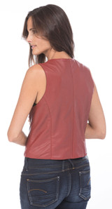 Women's Light Red Vintage Biker Leather Vest