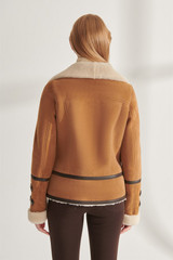 Women's Tan Suede Shearling Leather Jacket