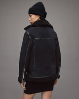 Women's Matt Black Shearling Leather Jacket