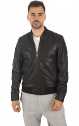Men's Deep Black Bomber Leather Jacket Men's Deep Black Bomber Leather Jacket