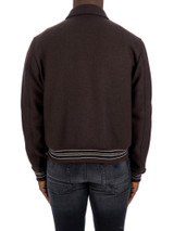 Mens Dark Brown Bone Design Varsity Jacket