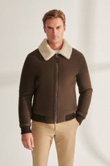 Men's Coffee Brown Shearling Leather Jacket Men's Coffee Brown Shearling Leather Jacket