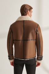 Mens Caramel Brown Shearling Leather Jacket