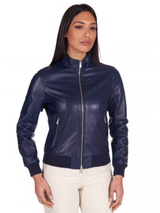 Women Navy Blue Leather Bomber Jacket Women Navy Blue Leather Bomber Jacket