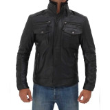 Men's Black Leather Multi Pocket Jacket Men's Black Leather Multi Pocket Jacket