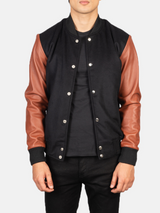 Mens Black & Brown Hybrid Varsity Jacket Mens Black & Brown Hybrid Varsity Jacket