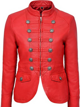 Womens Military Style Red Leather Jacket