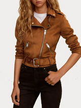 Womens Brown Biker Suede Leather Jacket Womens Brown Biker Suede Leather Jacket