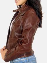 Women's Real Leather Short Biker Jacket