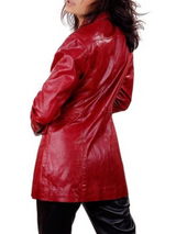 Women's Red Real Leather Biker Coat