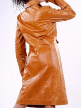 Women's Brown Long Real Leather Coat