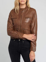 Women’s Brown Cafe Racer Leather Jacket Women’s Brown Cafe Racer Leather Jacket