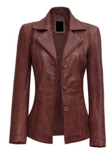 Women's Brown Real Leather Blazer Coat