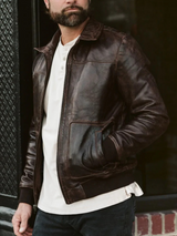 Mens Classic Bomber Style Leather Jacket Mens Classic Bomber Style Leather Jacket