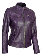 Women's Quilted Cafe Racer Leather Jacket