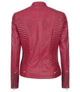Women's Pink Quilted Cafe Racer Leather Jacket