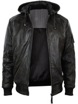Men's Dark Brown Hooded Distressed Leather Jacket