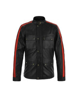 Fast & Furious 8 Vin Diesel Red Stripes Black Leather Jacket