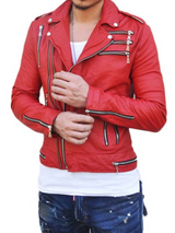 Men's Motorcycle Red Leather Biker Jacket Men's Motorcycle Red Leather Biker Jacket