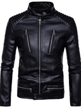 Mens Padded Slim Fit Biker Black Leather Jacket Mens Padded Slim Fit Biker Black Leather Jacket
