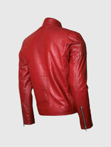 Men Classic Zipper Style Red Leather Jacket