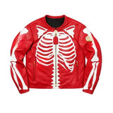 Men's Vanson Skeleton Bones Red Leather Jacket