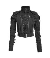 Womens Designer Black Studded Military Cropped Jacket