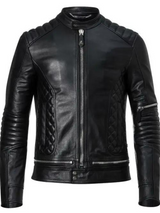 Mens Black Bomber Quilted Leather stylish Jacket