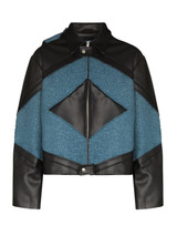Mens Diamond Blue Patch Black Leather Jacket