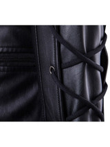 Men’s Lace Up Slim Fit Biker Multi Zipper Black Leather Jacket