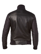 Mens Biker Bomber Quilted Black Leather Jacket