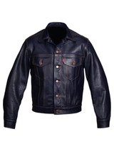 Mens Navy Blue Leather Trucker Jacket Mens Navy Blue Leather Trucker Jacket